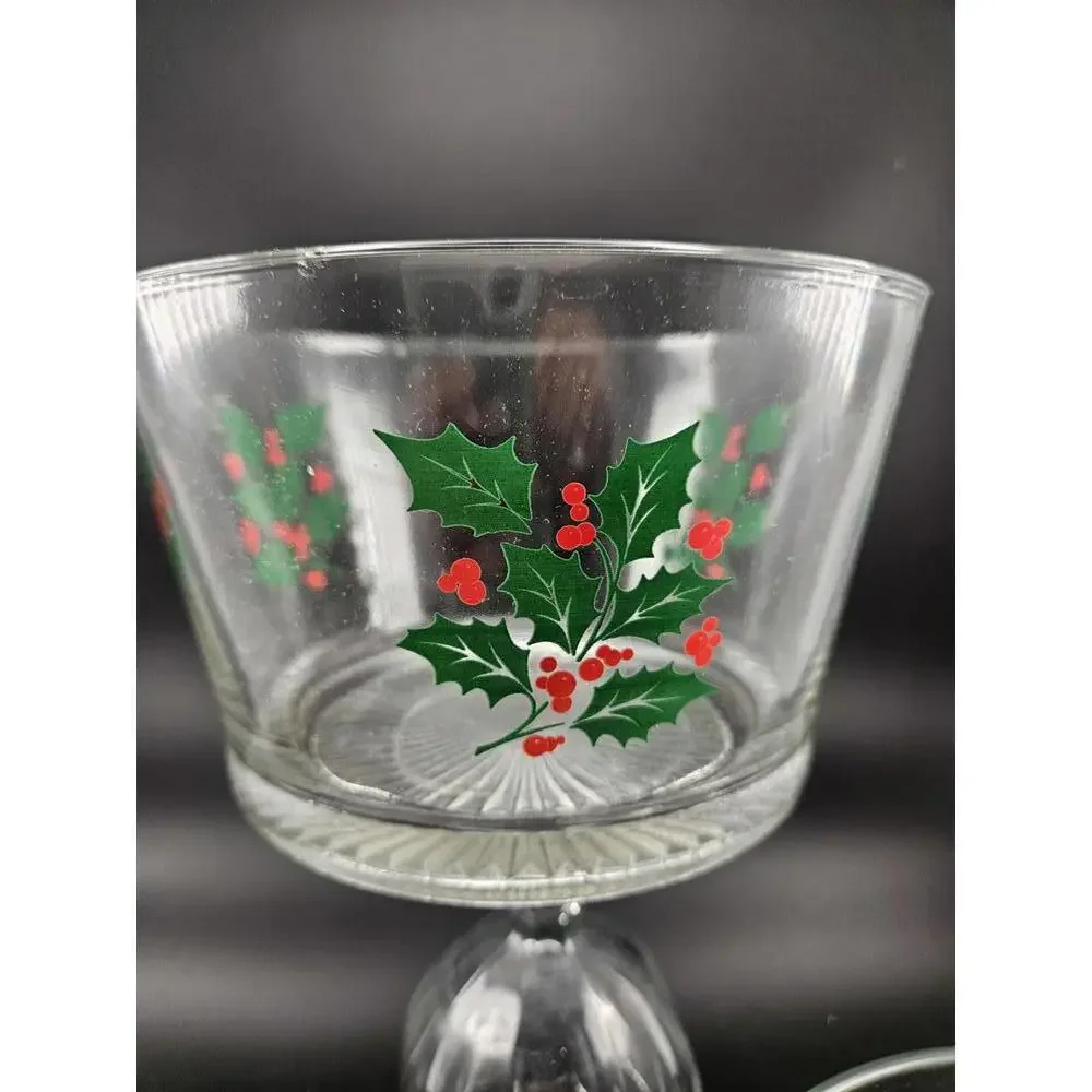Vintage Starburst Holly & Berry Heavy Glass Serving/Trifle/Ice Bowl 3 Available